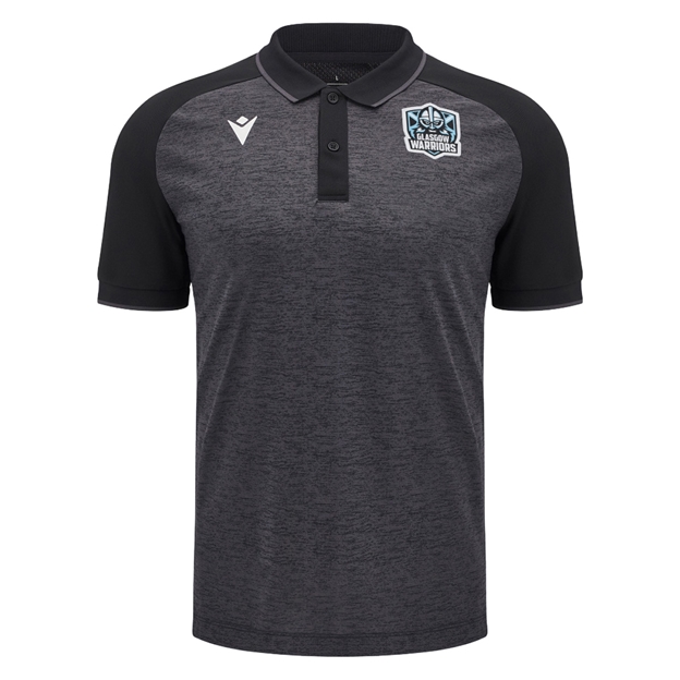 Glasgow Warriors Mens Travel Polo Shirt 25/26 Black - Front