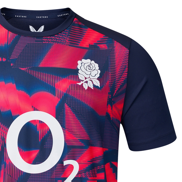 England Mens Pre Match T-Shirt 26/27 Blue Opal - Rose Close-up