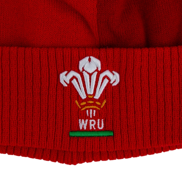 Wales Adults Pom Pom Beanie 25/26 Red - Embroidered Feathers