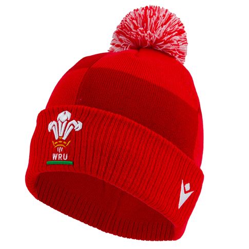 Wales Adults Pom Pom Beanie 25/26 Red - Front Wales Adults Pom Pom Beanie 25/26 Red - Front
