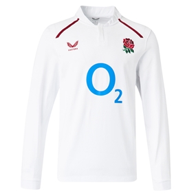 England Womens Home Classic Rugby Shirt Long Sleeve 26/27 Brilliant White - Front View