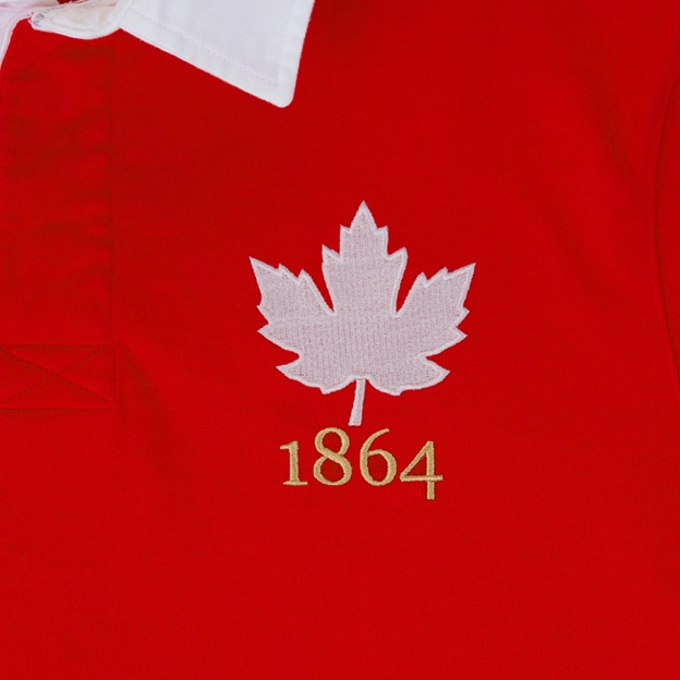 Canada 1864 Adults Heritage Cotton Rugby Shirt Red - Badge Close-up