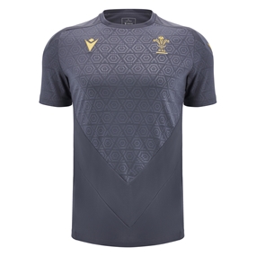 Wales Mens Poly Training Shirt - Grey - Short Sleeve -2025 - Front