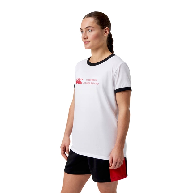 Canterbury Womens Legends Ringer T-Shirt Bright White - Model Walking