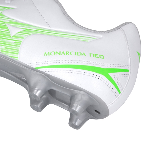 Mizuno Adults Monarcida Neo III Select Firm Ground Rugby Boots White:Neon Green - Heel