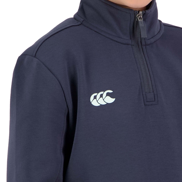 Canterbury KidsTempo Quarter Zip Sweater Navy - Model Close up
