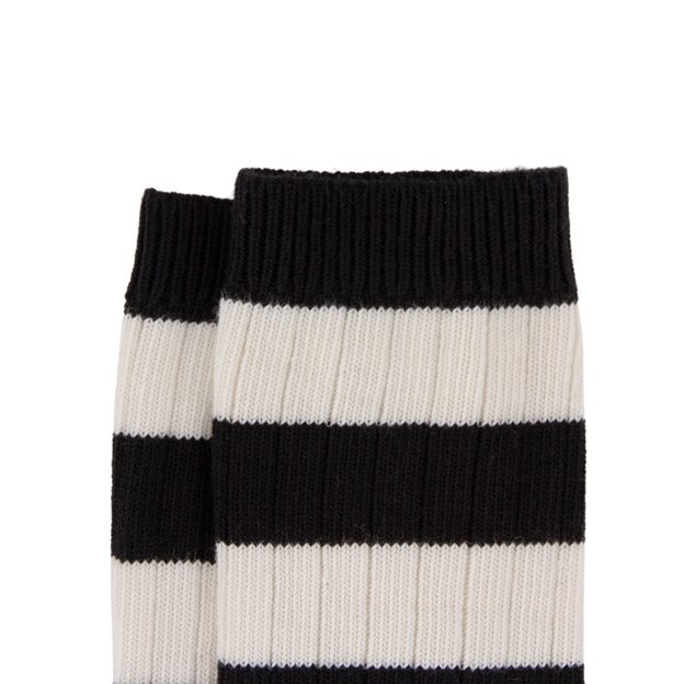 Rugby 1823 Striped Socks Black/Cream - Cuff Close-up