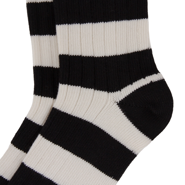 Rugby 1823 Striped Socks Black/Cream - Heel Close-up