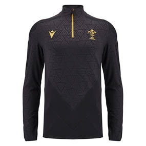 Wales Mens Training 1/4 Zip Top - Black 2025 - Front