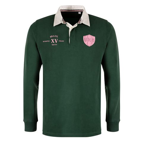 Womens World Cup Brazil Adults Classic Heavyweight Rugby Shirt Bottle Green - Front Womens World Cup Brazil Adults Classic Heavyweight Rugby Shirt Bottle Green - Front