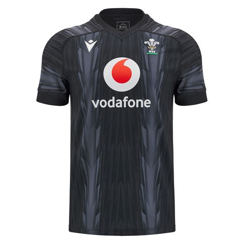 Wales Mens Training Rugby Jersey - Black 2025 - Front Wales Mens Training Rugby Jersey - Black 2025 - Front