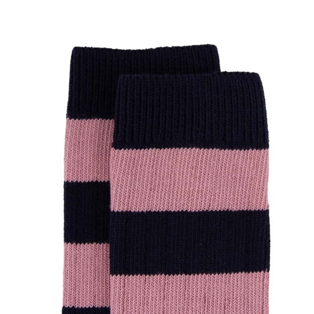 Rugby 1823 Striped Socks Blue/Pink - Cuff Close-up