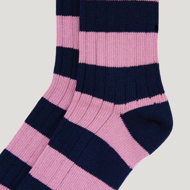 Heritage Pure Cotton Striped Socks - Blue/Pink