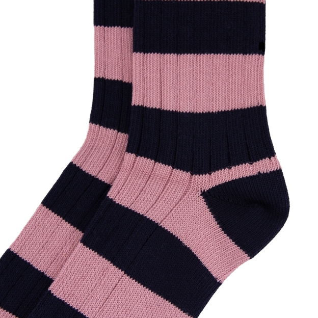 Rugby 1823 Striped Socks Blue/Pink - Heel Close-up