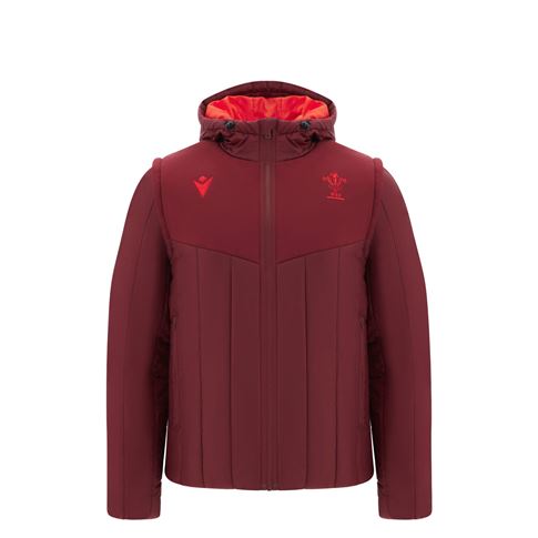 Wales Junior Travel Padded Bomber Jacket 25/26 Dark Red - Front Wales Junior Travel Padded Bomber Jacket 25/26 Dark Red - Front
